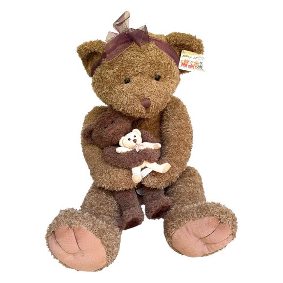 VTG Russ Set (3) TEDDY BEAR Mama Baby & Cub Plush Brown Jumbo 30" Stuffed Animal - Picture 1 of 13
